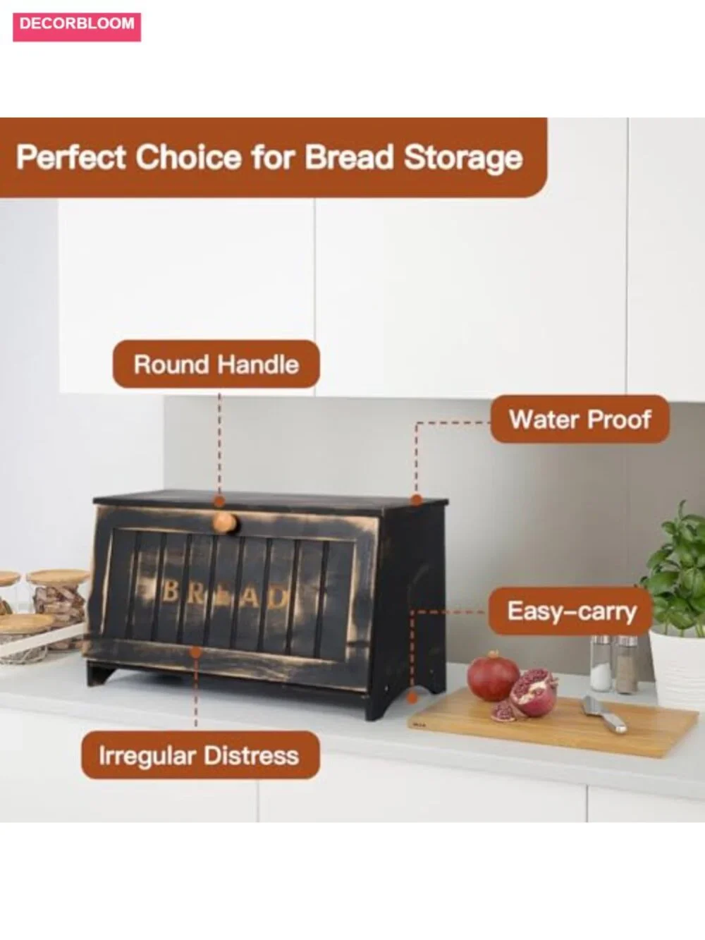 Bamboo Bread Box with Magnetic Door, Vintage Wooden Kitchen Storage